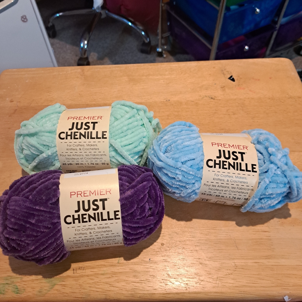 Premier Just Chenille Yarn - Purple, Mint, Blue